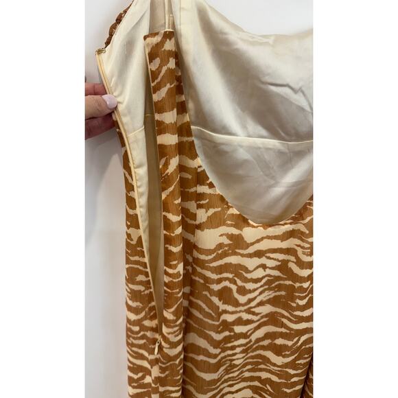 Camila Coelho Bailee Midi Slip Dress Womens L Brown Zebra Animal Print Slit - Picture 7 of 15